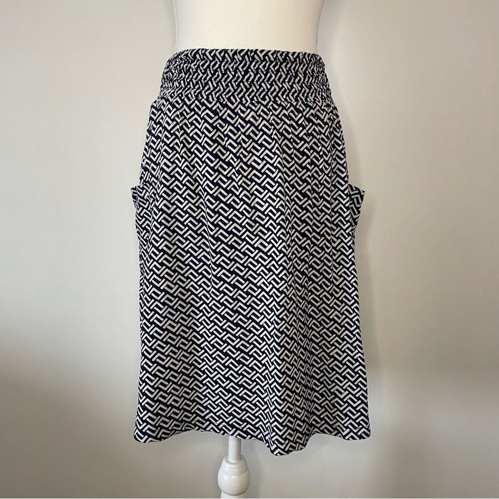 Geometric Pattern A-line Midi Skirt Navy White Merona Women’s Small 2/$15